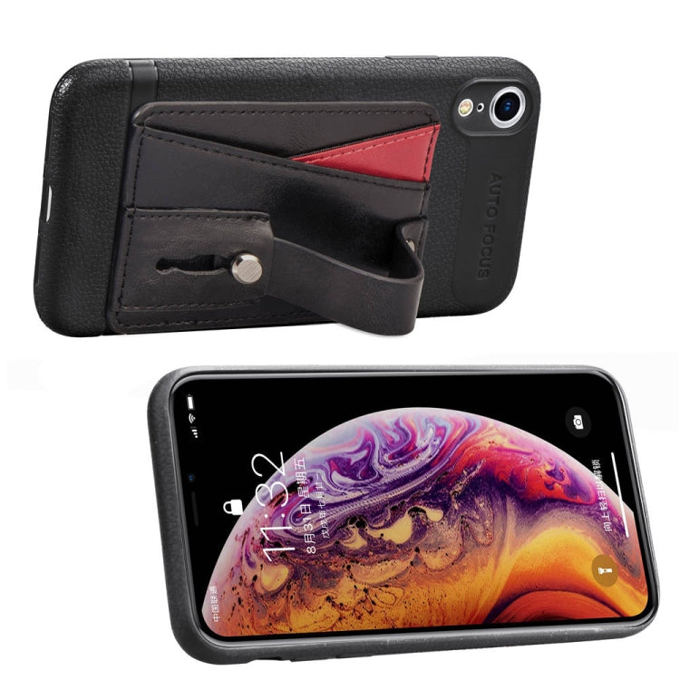 For iPhone XS Max Litchi Texture Full Coverage Shockproof TPU Case with Card Slots & Holder