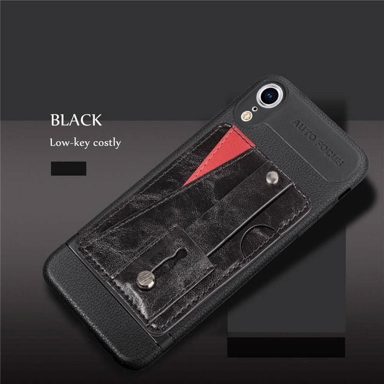 For iPhone XS Max Litchi Texture Full Coverage Shockproof TPU Case with Card Slots & Holder