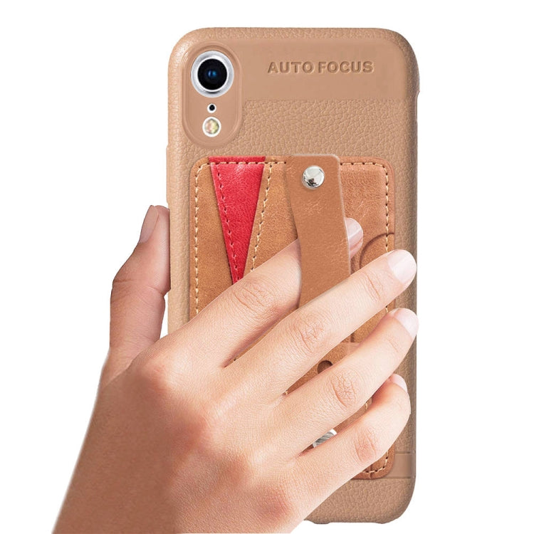 For iPhone XS Max Litchi Texture Full Coverage Shockproof TPU Case with Card Slots & Holder