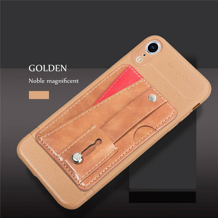 For iPhone XS Max Litchi Texture Full Coverage Shockproof TPU Case with Card Slots & Holder