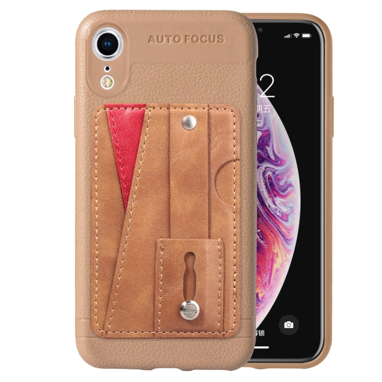 For iPhone XS Max Litchi Texture Full Coverage Shockproof TPU Case with Card Slots & Holder