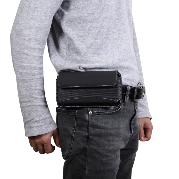 For iPhone XS Max Men Universal Oxford Cloth Portable Mobile Phone Waist Pack Leather Case / Huawei Mate 20 / 6.3 Inch or Below Smartphones (Black)