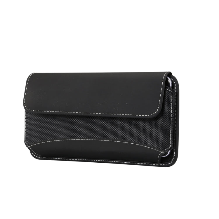For iPhone XS Max Men Universal Oxford Cloth Portable Mobile Phone Waist Pack Leather Case / Huawei Mate 20 / 6.3 Inch or Below Smartphones (Black)