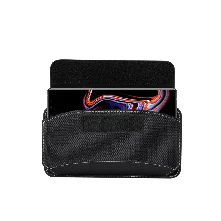 For iPhone XS Max Men Universal Oxford Cloth Portable Mobile Phone Waist Pack Leather Case / Huawei Mate 20 / 6.3 Inch or Below Smartphones (Black)