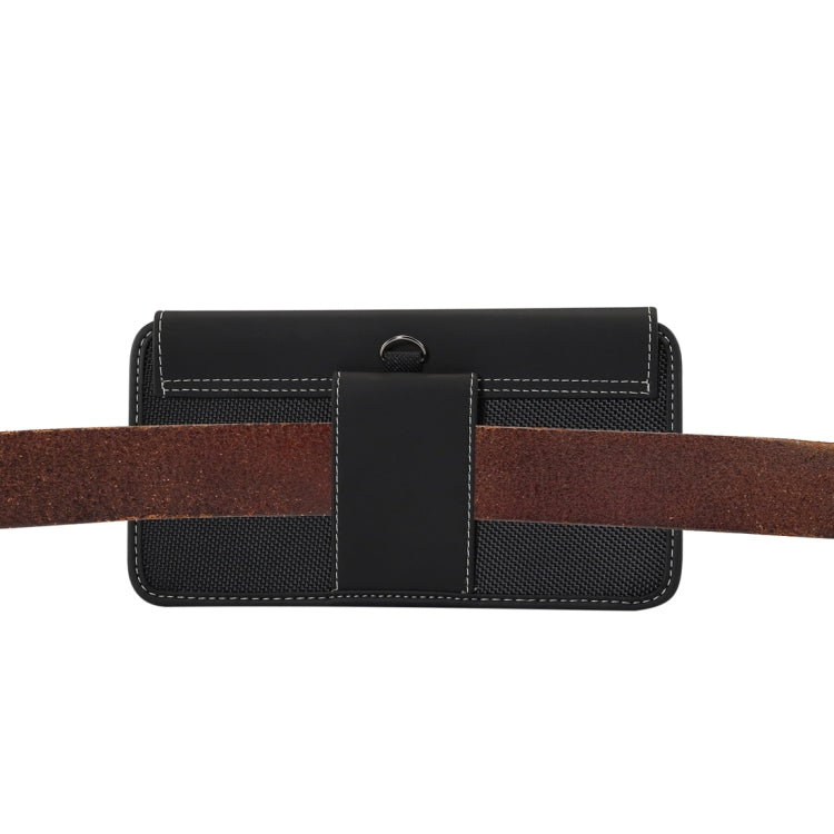 For iPhone XS Max Men Universal Oxford Cloth Portable Mobile Phone Waist Pack Leather Case / Huawei Mate 20 / 6.3 Inch or Below Smartphones (Black)