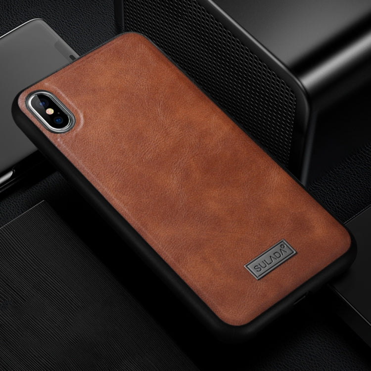 For iPhone XS Max SULADA Shockproof TPU + Handmade Leather Case
