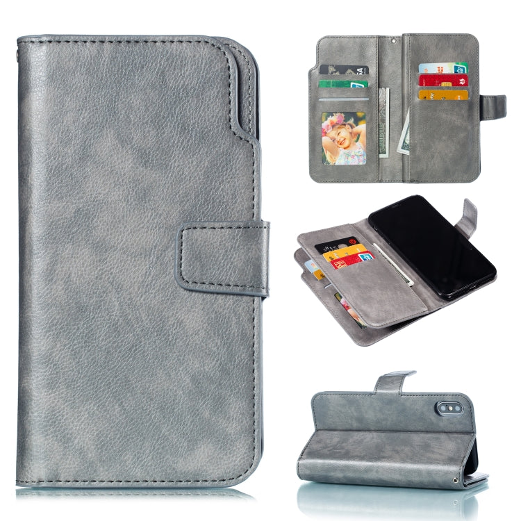 For iPhone XS Max Litchi Texture Horizontal Flip Leather Case with Nine Card Slots & Wallet & Photo Frame