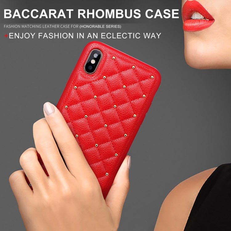 For iPhone XS Max SULADA Anti-slip TPU + Pasted Leather + Embedded Metal Rivets Case (Red)