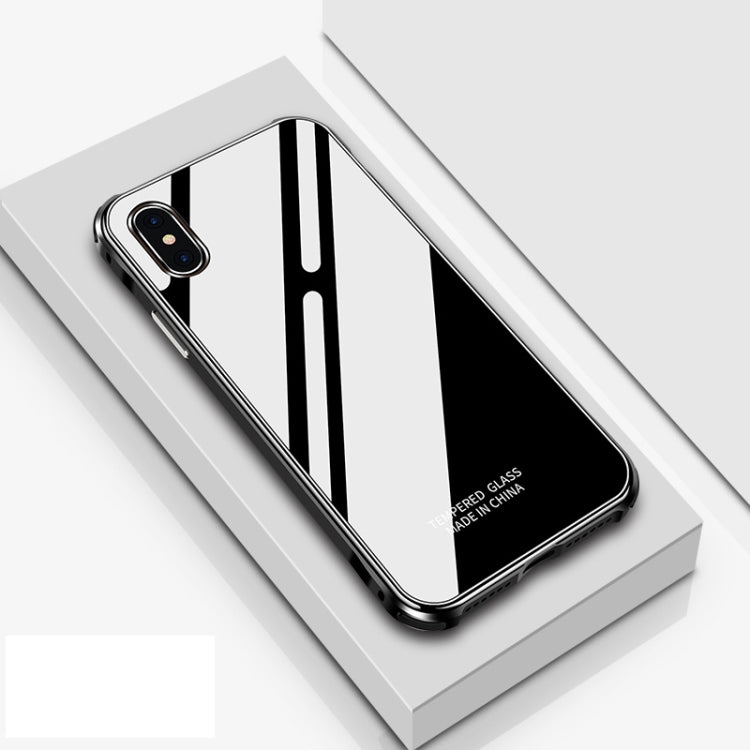 For iPhone XS Max Crystal Cube Shockproof Airbag Tempered Glass + Metal Frame Case
