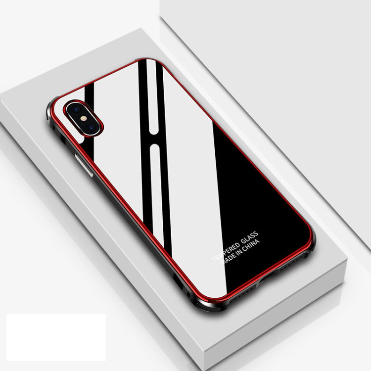 For iPhone XS Max Crystal Cube Shockproof Airbag Tempered Glass + Metal Frame Case