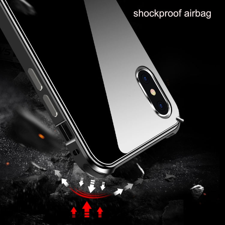 For iPhone XS Max Crystal Cube Shockproof Airbag Tempered Glass + Metal Frame Case