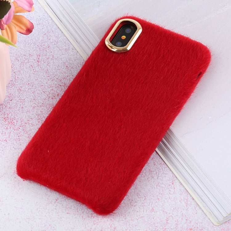 For iPhone XS Max Plush Cloth Cover Protective Back Case (Red)