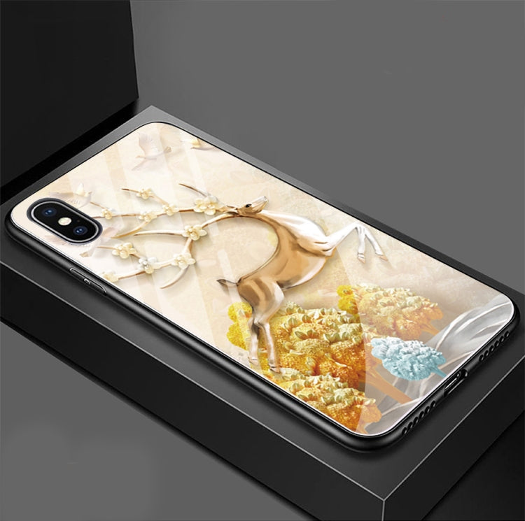 For iPhone XS Max Crossing Elk Pattern Glass Case