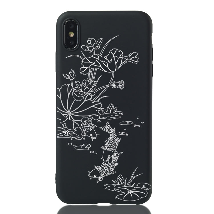 For iPhone XS Max Lotus Pond Painted Pattern Soft TPU Case