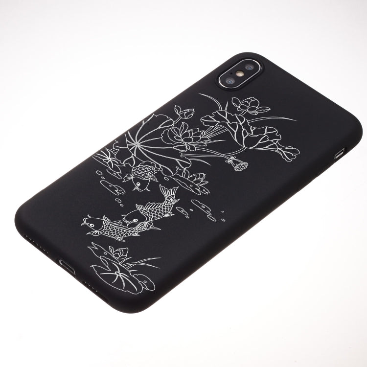 For iPhone XS Max Lotus Pond Painted Pattern Soft TPU Case