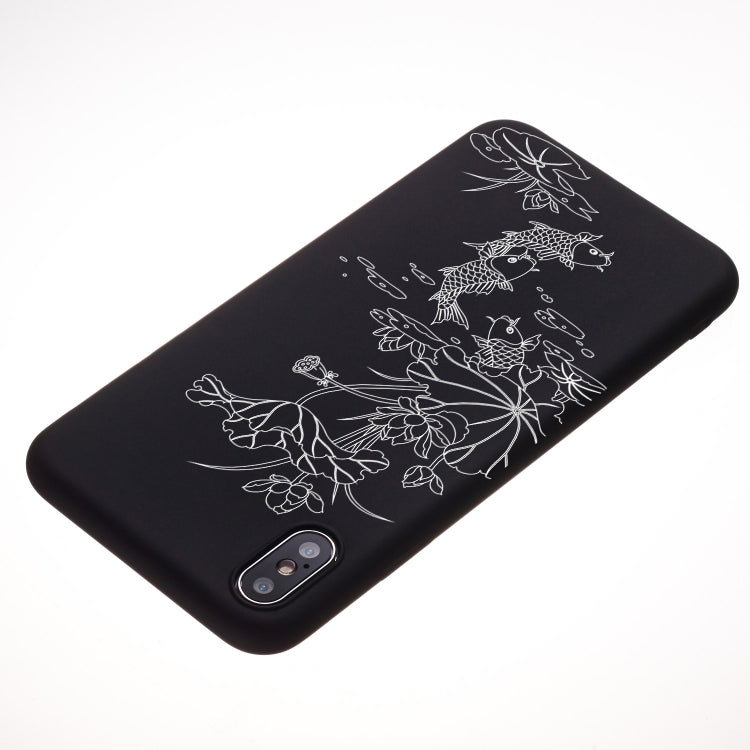 For iPhone XS Max Lotus Pond Painted Pattern Soft TPU Case