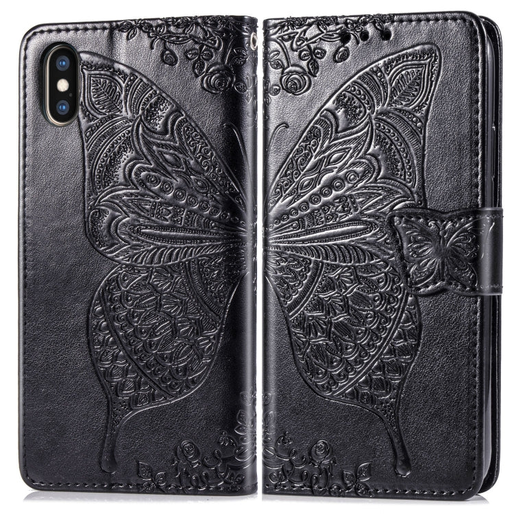 For iPhone XS Max Butterfly Love Flowers Embossing Horizontal Flip Leather Case with Holder & Card Slots & Wallet & Lanyard