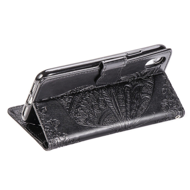 For iPhone XS Max Butterfly Love Flowers Embossing Horizontal Flip Leather Case with Holder & Card Slots & Wallet & Lanyard
