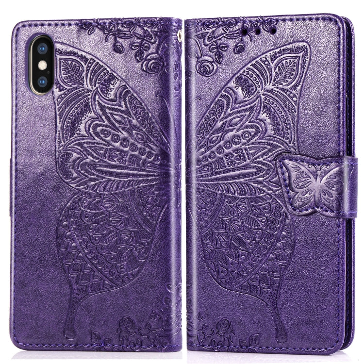 For iPhone XS Max Butterfly Love Flowers Embossing Horizontal Flip Leather Case with Holder & Card Slots & Wallet & Lanyard