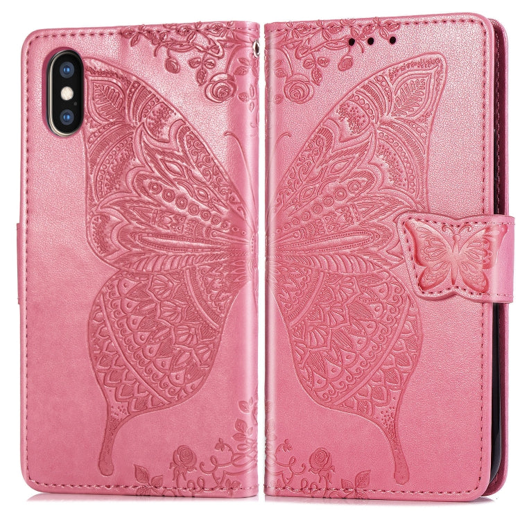 For iPhone XS Max Butterfly Love Flowers Embossing Horizontal Flip Leather Case with Holder & Card Slots & Wallet & Lanyard