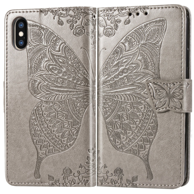 For iPhone XS Max Butterfly Love Flowers Embossing Horizontal Flip Leather Case with Holder & Card Slots & Wallet & Lanyard