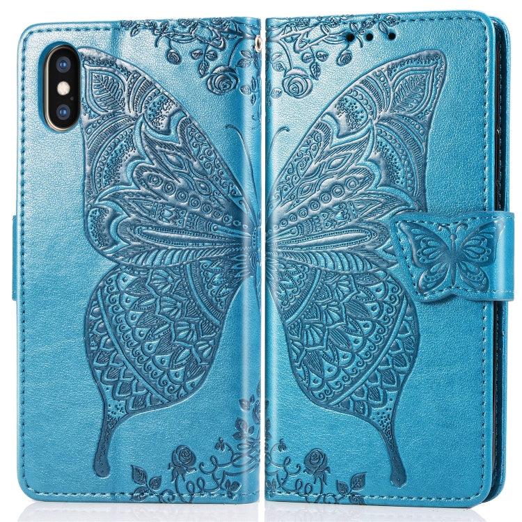 For iPhone XS Max Butterfly Love Flowers Embossing Horizontal Flip Leather Case with Holder & Card Slots & Wallet & Lanyard