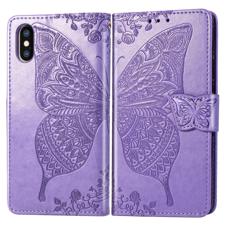 For iPhone XS Max Butterfly Love Flowers Embossing Horizontal Flip Leather Case with Holder & Card Slots & Wallet & Lanyard