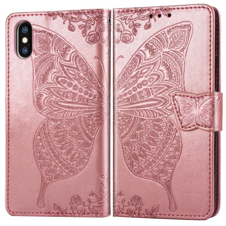 For iPhone XS Max Butterfly Love Flowers Embossing Horizontal Flip Leather Case with Holder & Card Slots & Wallet & Lanyard