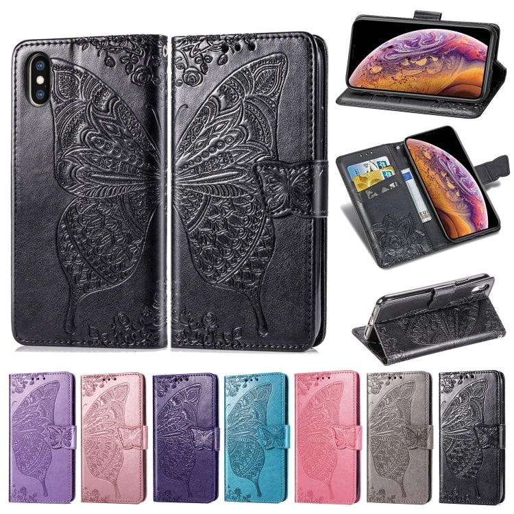 For iPhone XS Max Butterfly Love Flowers Embossing Horizontal Flip Leather Case with Holder & Card Slots & Wallet & Lanyard