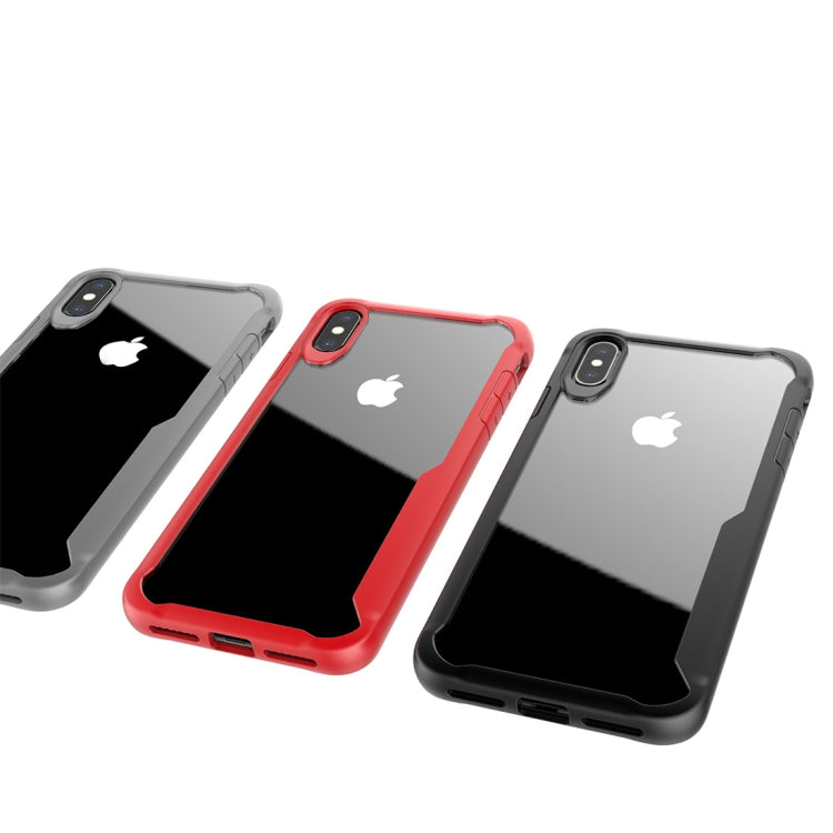 For iPhone XS Max Transparent PC + TPU Full Coverage Shockproof Protective Case (Red)