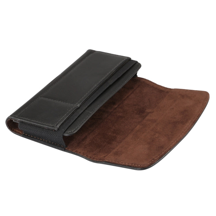 Lambskin Elastic Band Men 5.7-6.0 Inch Mobile Phone Universal Hanging Waist Leather Case with Card Slot, For iPhone XS Max / 8 Plus / 7 Plus / Honor 8X  and Other 5.7-6.0 Inch Mobile Phones(Black)