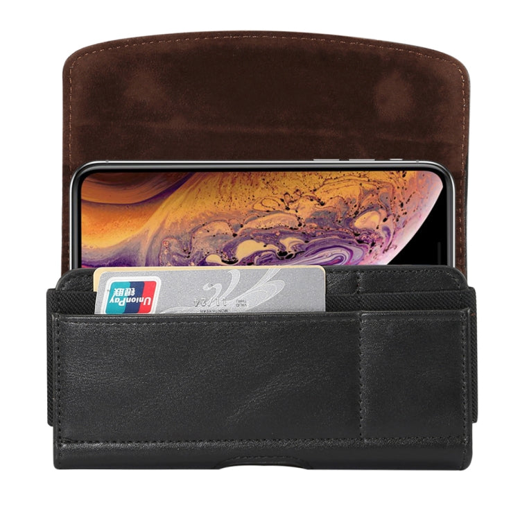Lambskin Elastic Band Men 5.7-6.0 Inch Mobile Phone Universal Hanging Waist Leather Case with Card Slot, For iPhone XS Max / 8 Plus / 7 Plus / Honor 8X  and Other 5.7-6.0 Inch Mobile Phones(Black)