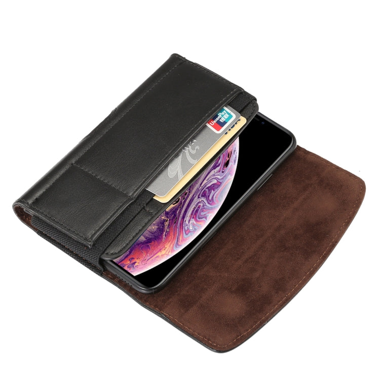 Lambskin Elastic Band Men 5.7-6.0 Inch Mobile Phone Universal Hanging Waist Leather Case with Card Slot, For iPhone XS Max / 8 Plus / 7 Plus / Honor 8X  and Other 5.7-6.0 Inch Mobile Phones(Black)