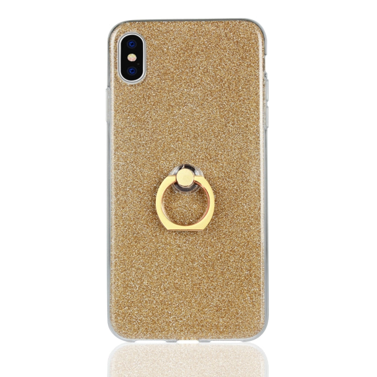 For iPhone XS Max Glittery Powder Shockproof TPU Case with 360 Degree Rotation Ring Holder