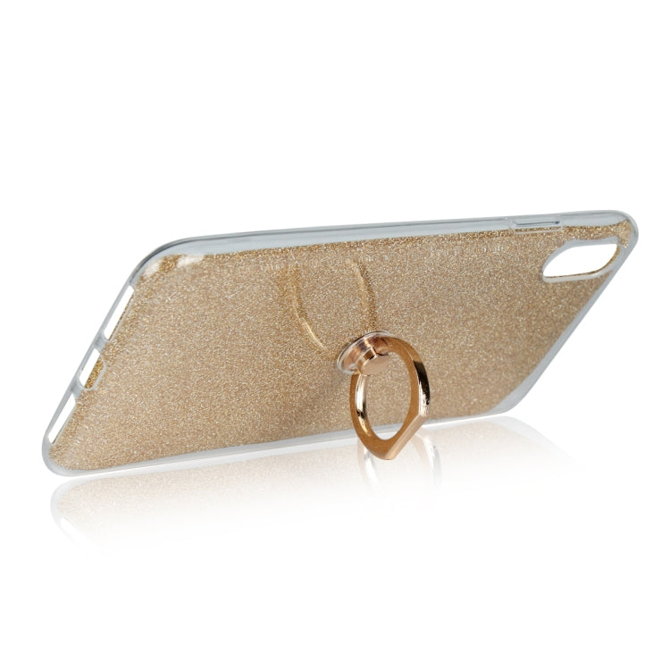 For iPhone XS Max Glittery Powder Shockproof TPU Case with 360 Degree Rotation Ring Holder