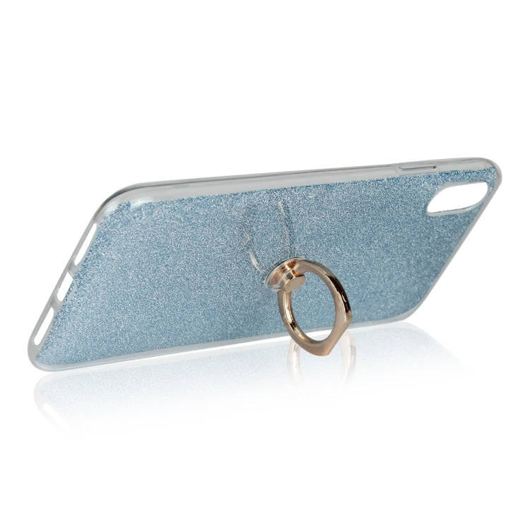 For iPhone XS Max Glittery Powder Shockproof TPU Case with 360 Degree Rotation Ring Holder