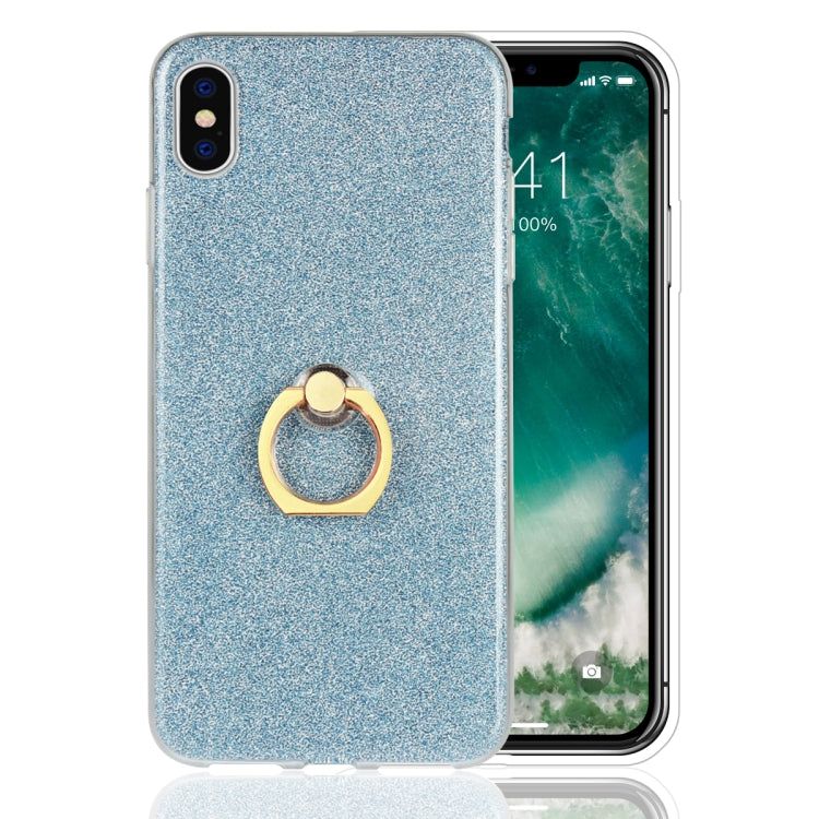 For iPhone XS Max Glittery Powder Shockproof TPU Case with 360 Degree Rotation Ring Holder