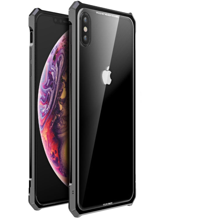 For iPhone XS Max Snap-on Aluminum Frame and Tempered Glass Back Plate Case