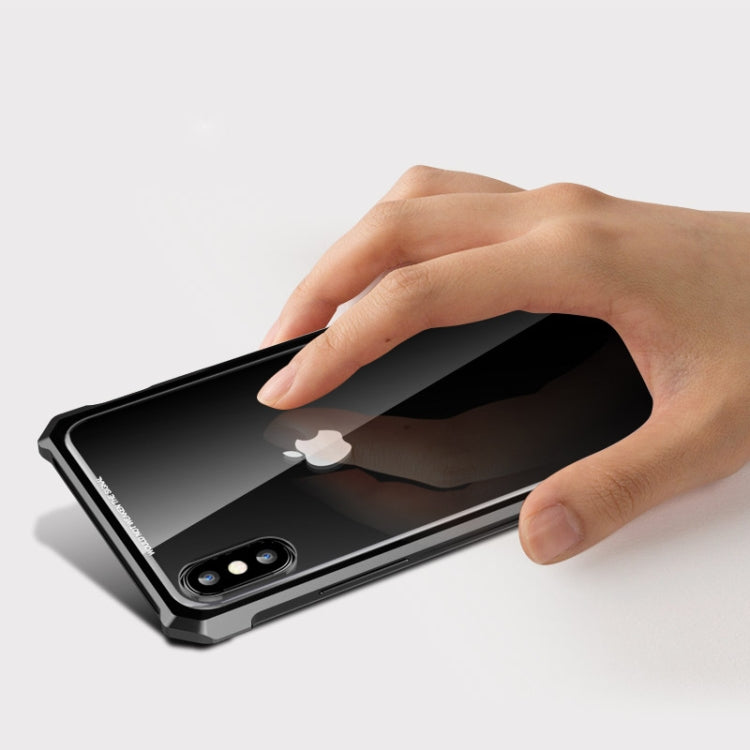 For iPhone XS Max Snap-on Aluminum Frame and Tempered Glass Back Plate Case