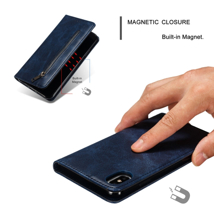 For iPhone XS Max Calf Texture Zipper Magnetic Horizontal Flip Leather Case with Wallet & Holder & Card Slots
