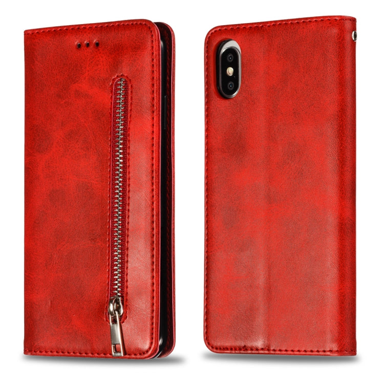For iPhone XS Max Calf Texture Zipper Magnetic Horizontal Flip Leather Case with Wallet & Holder & Card Slots