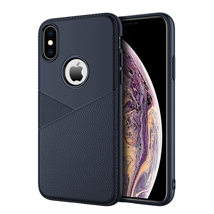 For iPhone XS Max Ultra-thin Shockproof Soft TPU + Leather Case (Blue)