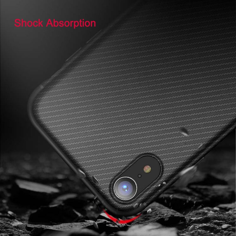 For iPhone XR TOTUDESIGN Slim Series Carbon Fiber Texture TPU Protective Case with Holder(Black)