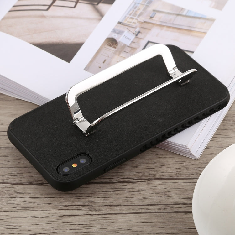 For iPhone XR Glittery Powder PC + TPU Protective Case with Holder & Grip(Black)