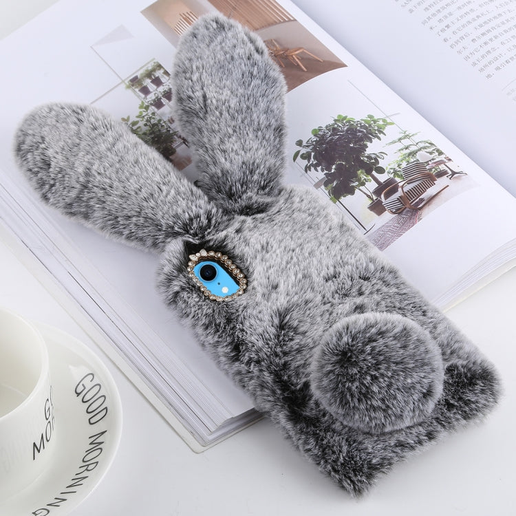 For iPhone XR Cute Rabbit Ears Style Plush Case(Grey)