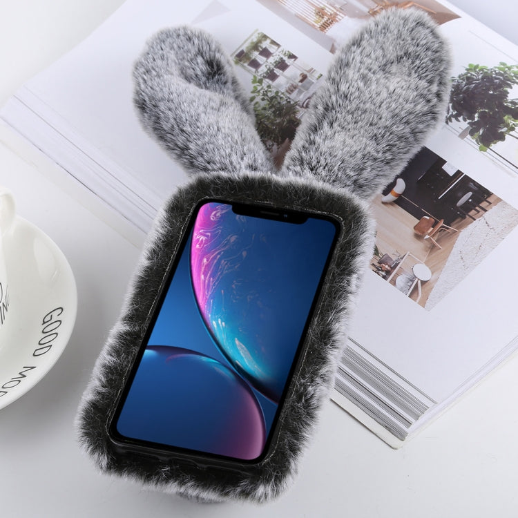 For iPhone XR Cute Rabbit Ears Style Plush Case(Grey)
