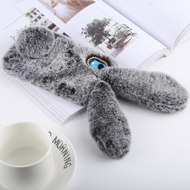 For iPhone XR Cute Rabbit Ears Style Plush Case(Grey)