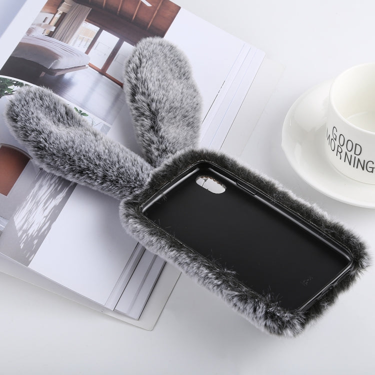 For iPhone XR Cute Rabbit Ears Style Plush Case(Grey)