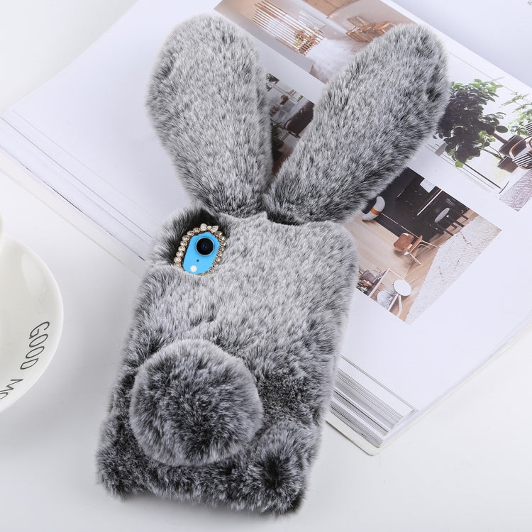 For iPhone XR Cute Rabbit Ears Style Plush Case(Grey)