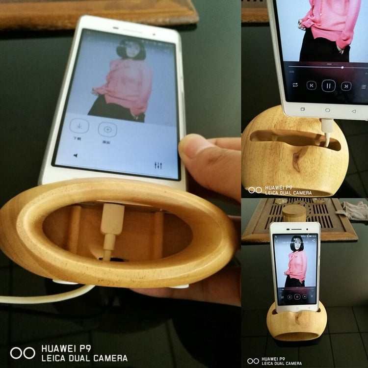 Mobile Phone Round Shape Loudspeaker Holder Sound Amplifier Bracket Bamboo Desktop Stand Support